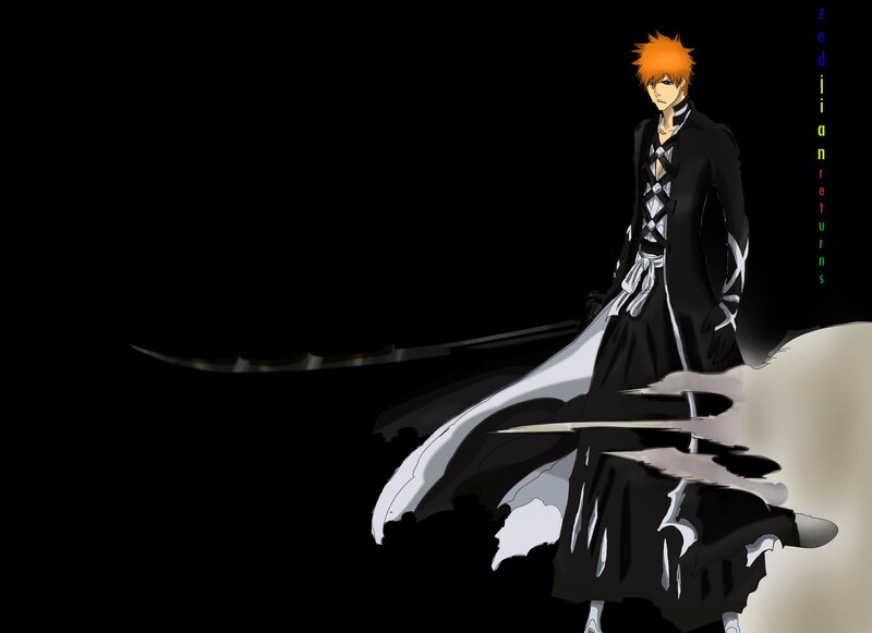 Orange-haired Anime Character — Black, Dramatic, Sword, Black Cloak