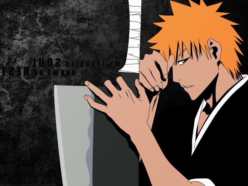 Orange-haired Anime Character — Black, Dramatic, Sword, Black Robe, Text
