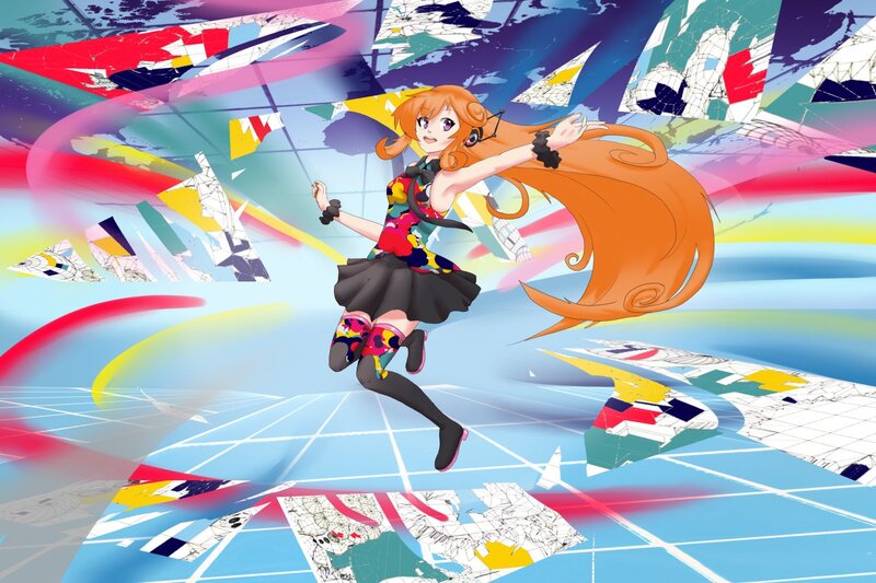 Orange-haired Anime Girl — Blue, Dynamic, Energetic