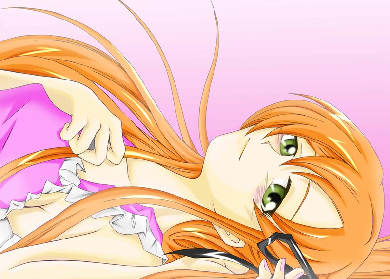 orange-haired anime girl lying down