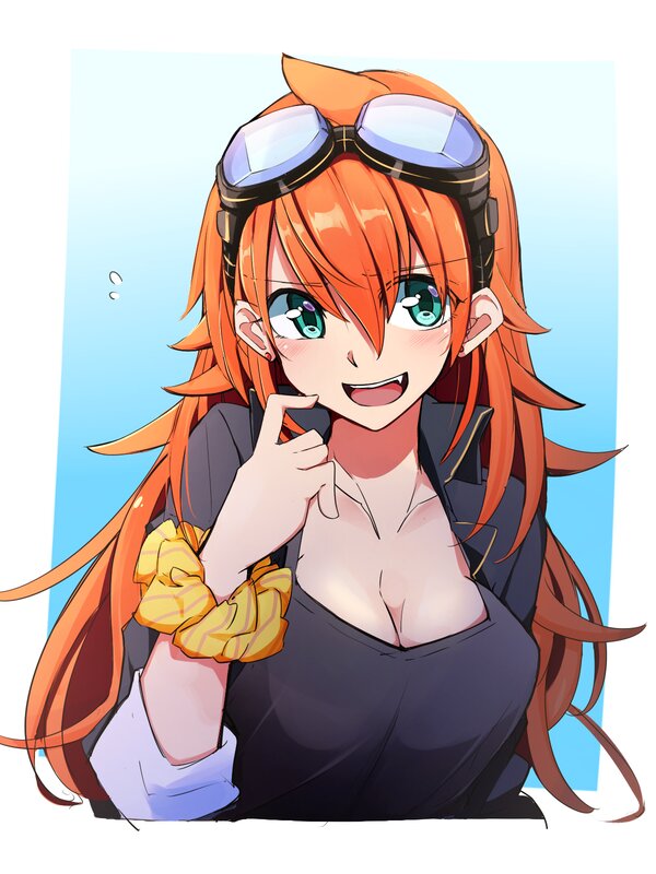 Orange-haired Anime Girl — Orange, Cheerful, Goggles