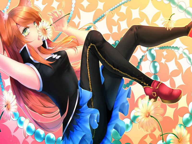 Orange-haired Anime Girl — Orange, Playful, Flower