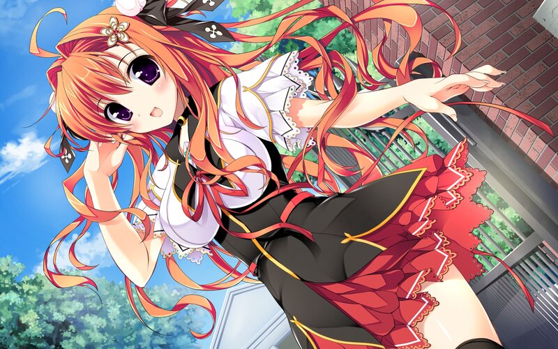 Orange-haired Anime Girl — Red, Playful