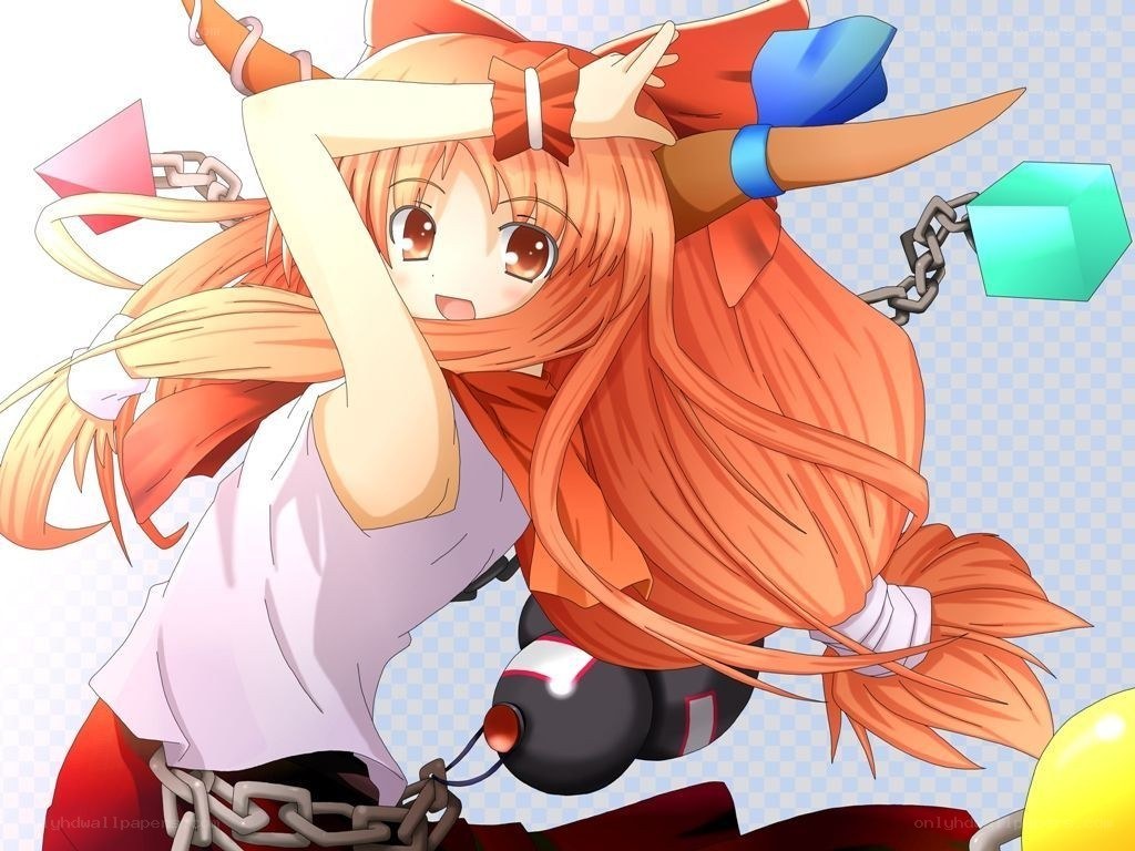 orange-haired anime girl with chains