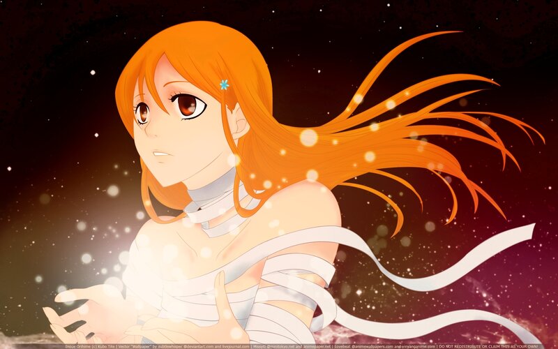 orange-haired anime girl with ribbons