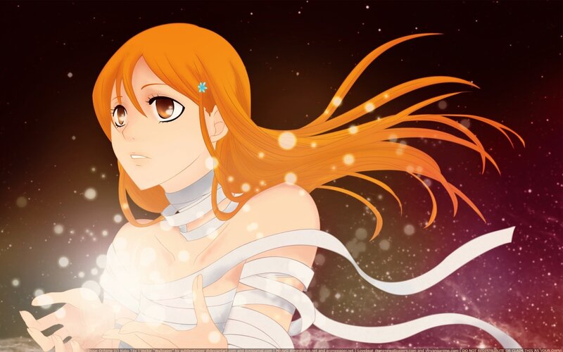 orange-haired anime girl with ribbons