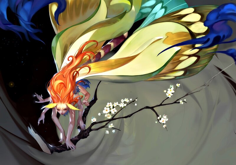 Orange-haired Fairy on Branch