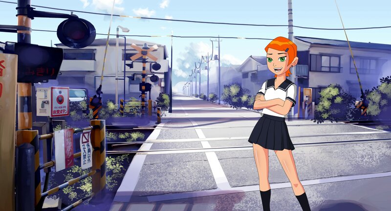 Orange-haired Girl at Crossing