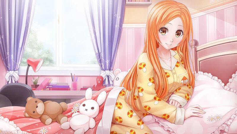 Orange-haired Girl in Bed — Pink, Calm
