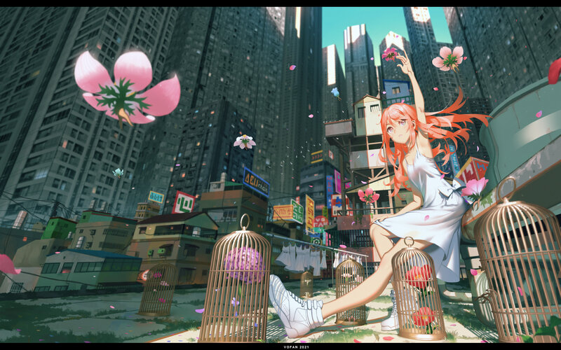 Orange-haired Girl in City