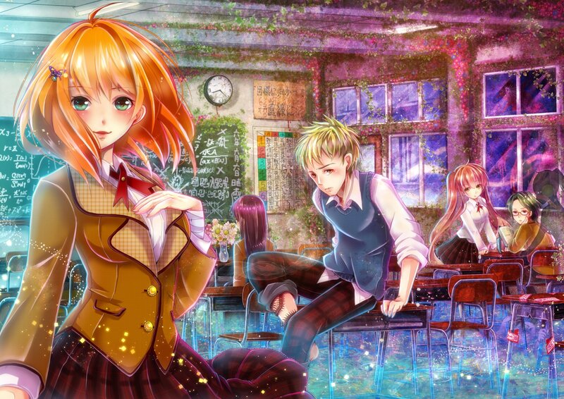 Orange-haired Girl in Classroom — Purple