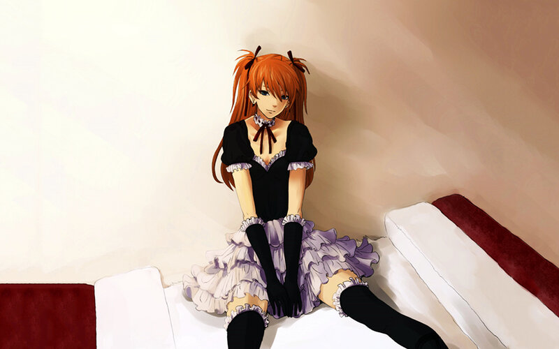 Orange-haired Girl in Dress — Purple, Calm