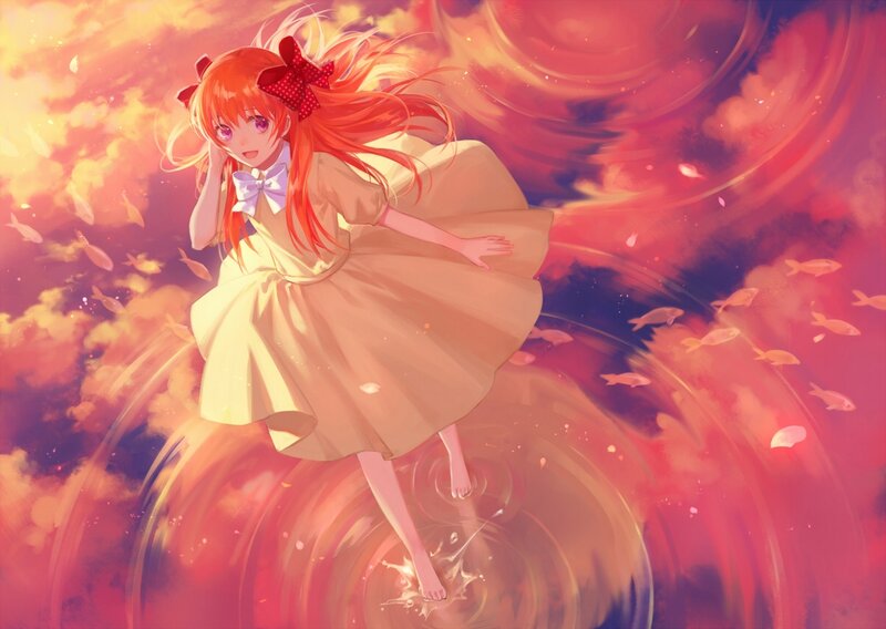 Orange-haired Girl in Dress — Red