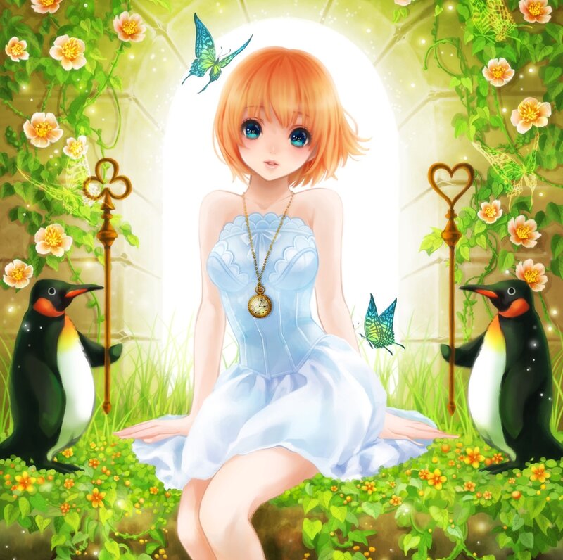 Orange-haired Girl in Garden — Green