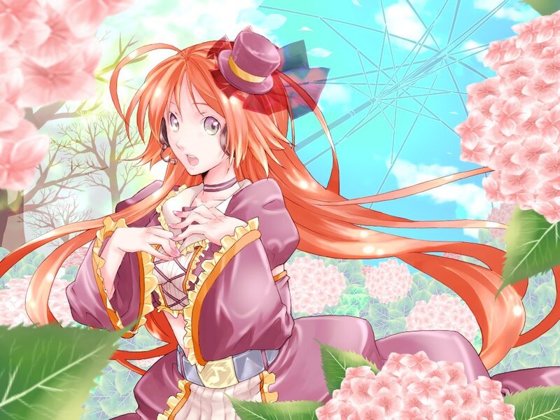 Orange-haired Girl in Garden — Pink