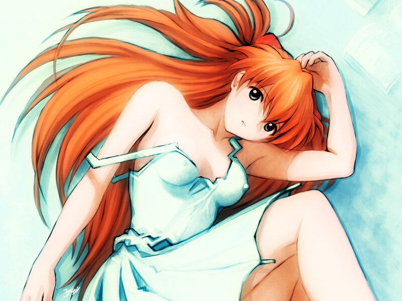 orange-haired girl in light dress
