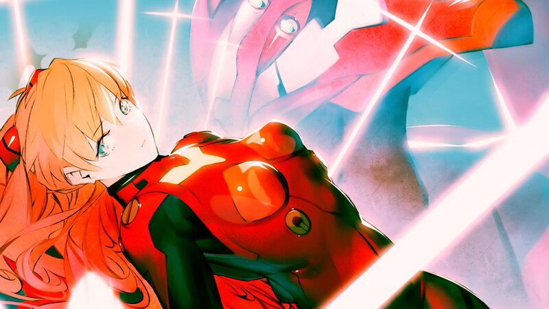 Orange-haired Girl in Red Suit — Dramatic, Anime, Mecha, Light Beams