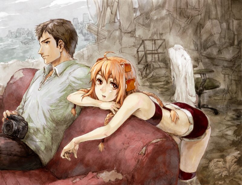 Orange-haired Girl on Couch — Red