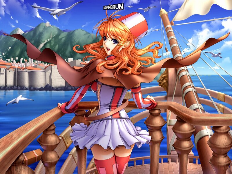 Orange-haired Girl on Ship — Blue, Adventurous