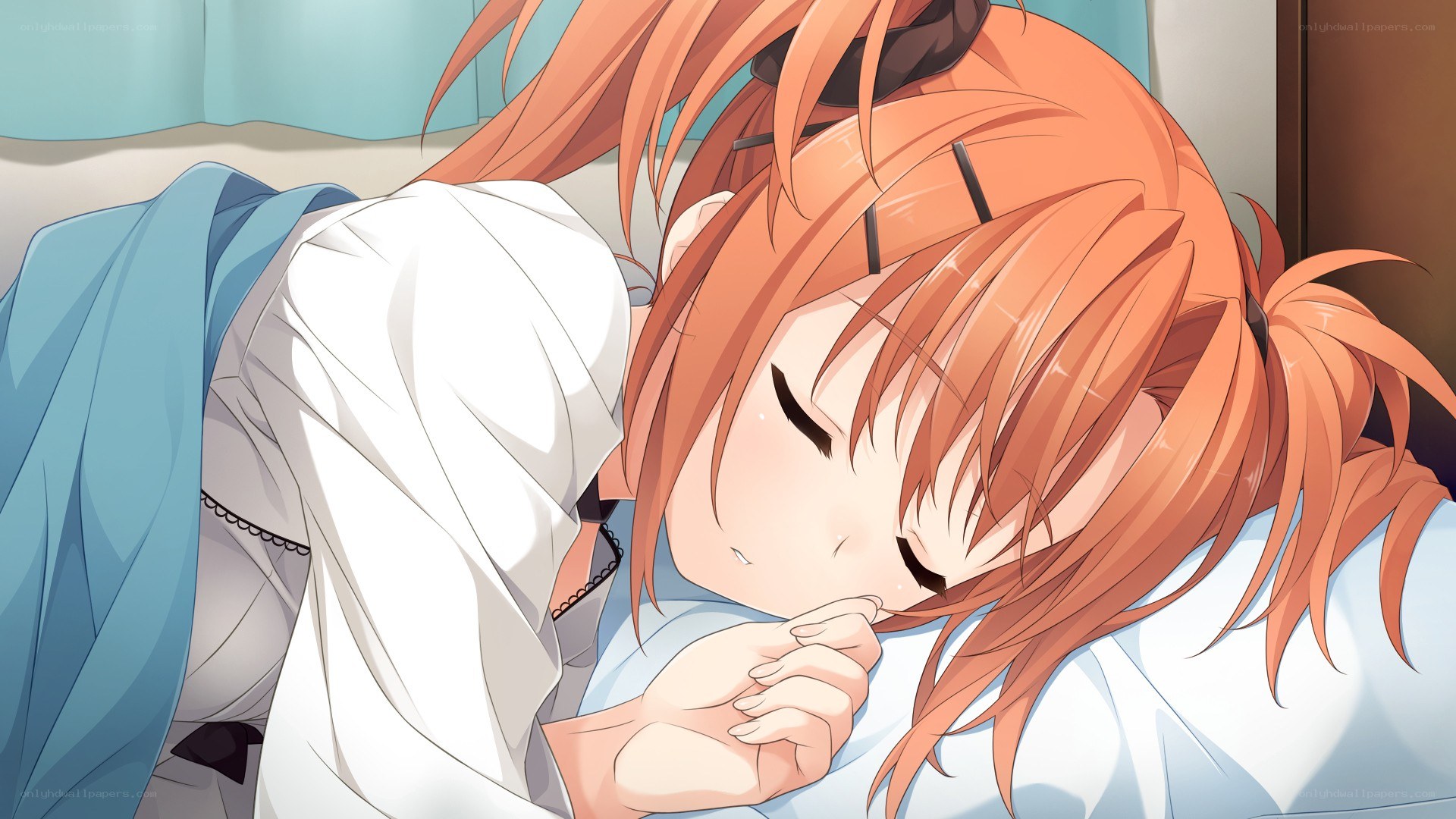 orange-haired girl sleeping