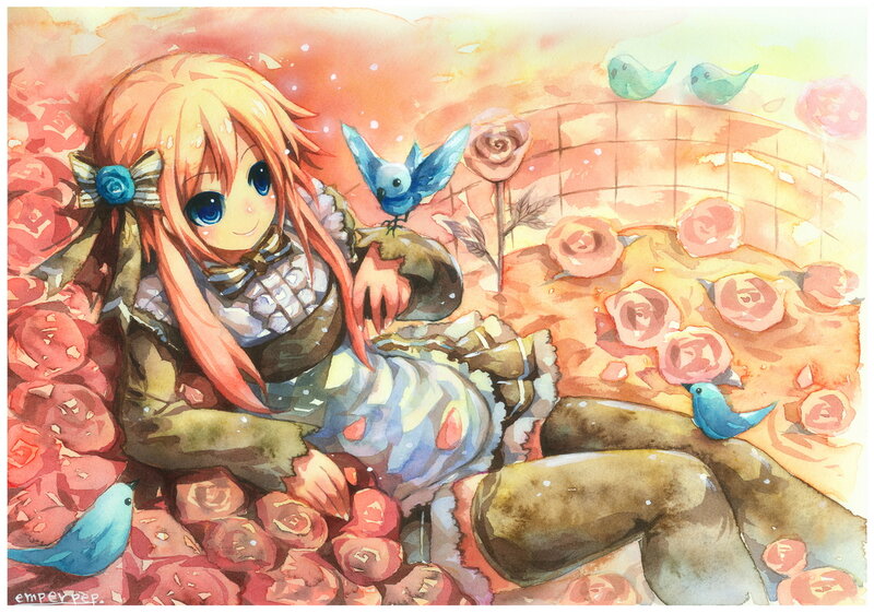 Orange-haired Girl with Birds — Pink