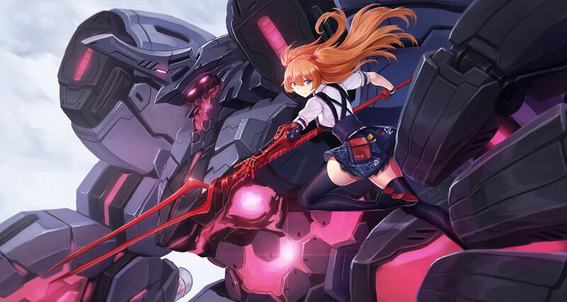 Orange-haired Girl with Mech