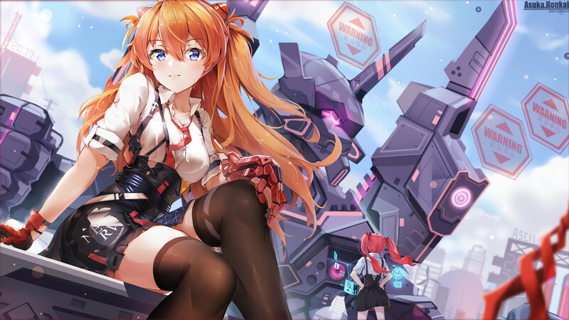 Orange-haired Girl with Mechs