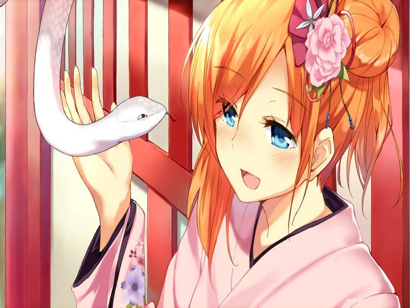 Orange-haired Girl with Snake