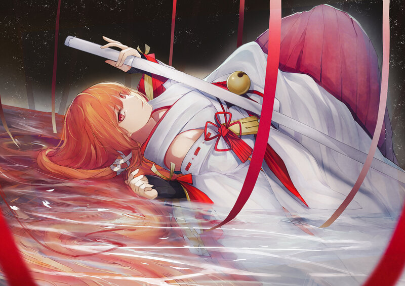 Orange-haired Girl with Sword — White, Dramatic, Night