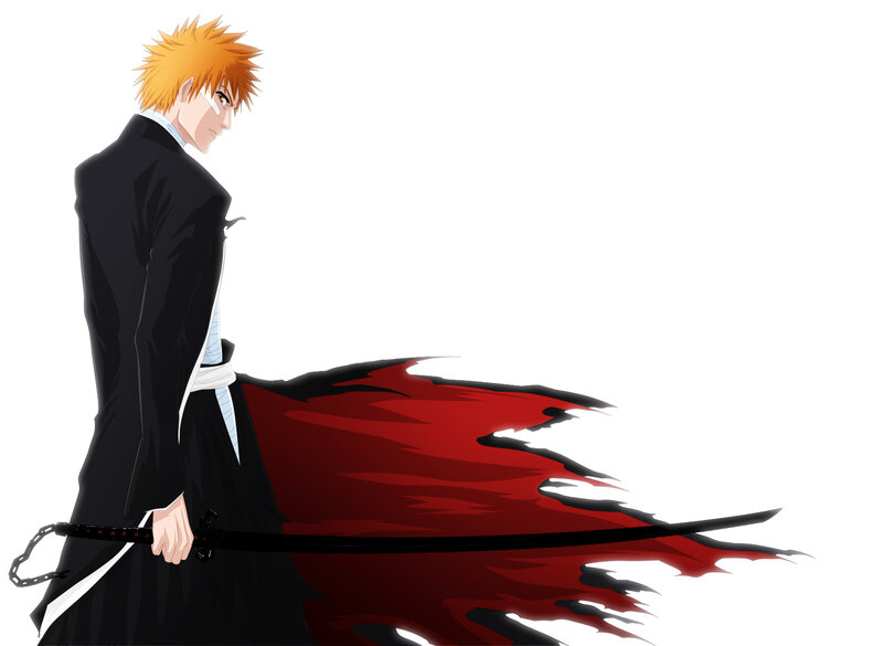 Orange-haired Man with Sword — Black, Dramatic, Anime, Black Coat