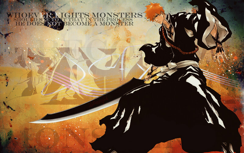 Orange-haired Warrior with Sword — Black, Dramatic, Anime