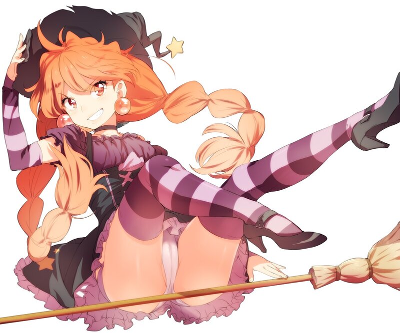 Orange-haired Witch on Broom