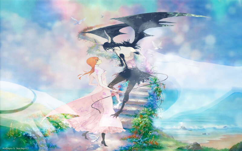 Orange-haired Woman and Black-winged Figure