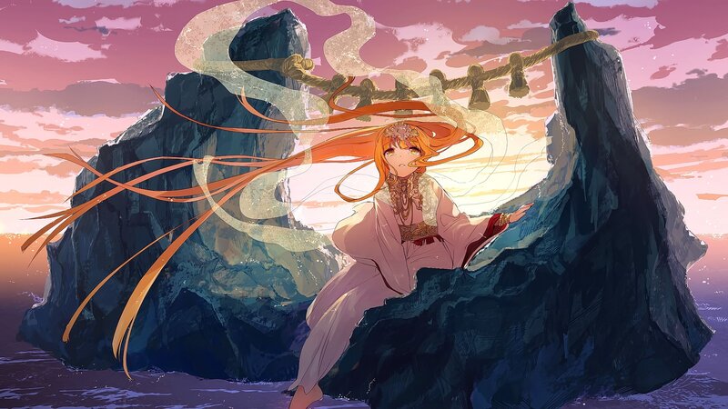 Orange-haired Woman on Rock
