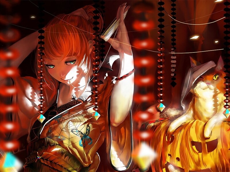 Orange-haired Woman with Cat