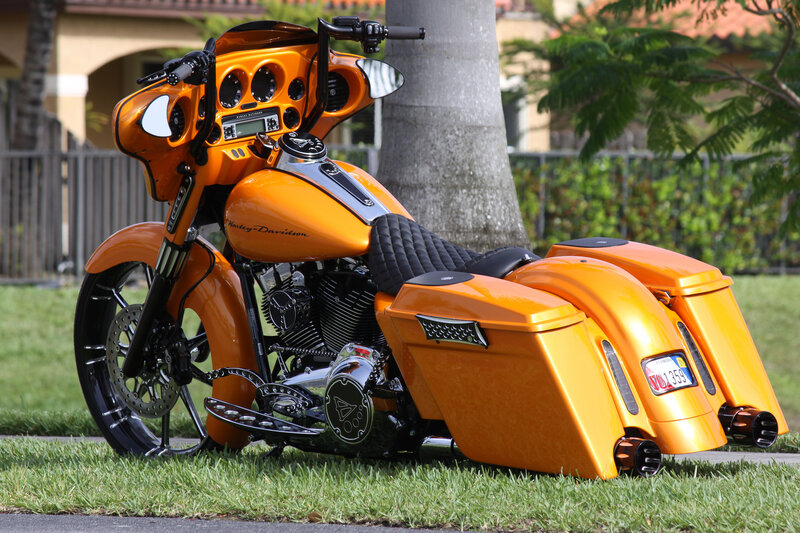 Orange Harley-Davidson Motorcycle — Calm, Afternoon, Photograph
