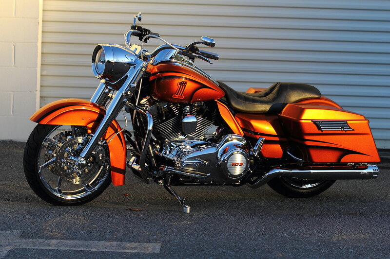 Orange Harley-davidson Motorcycle — Dramatic, Sunset