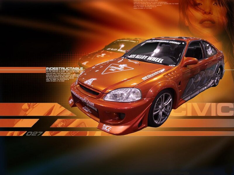 Orange Honda Civic race car