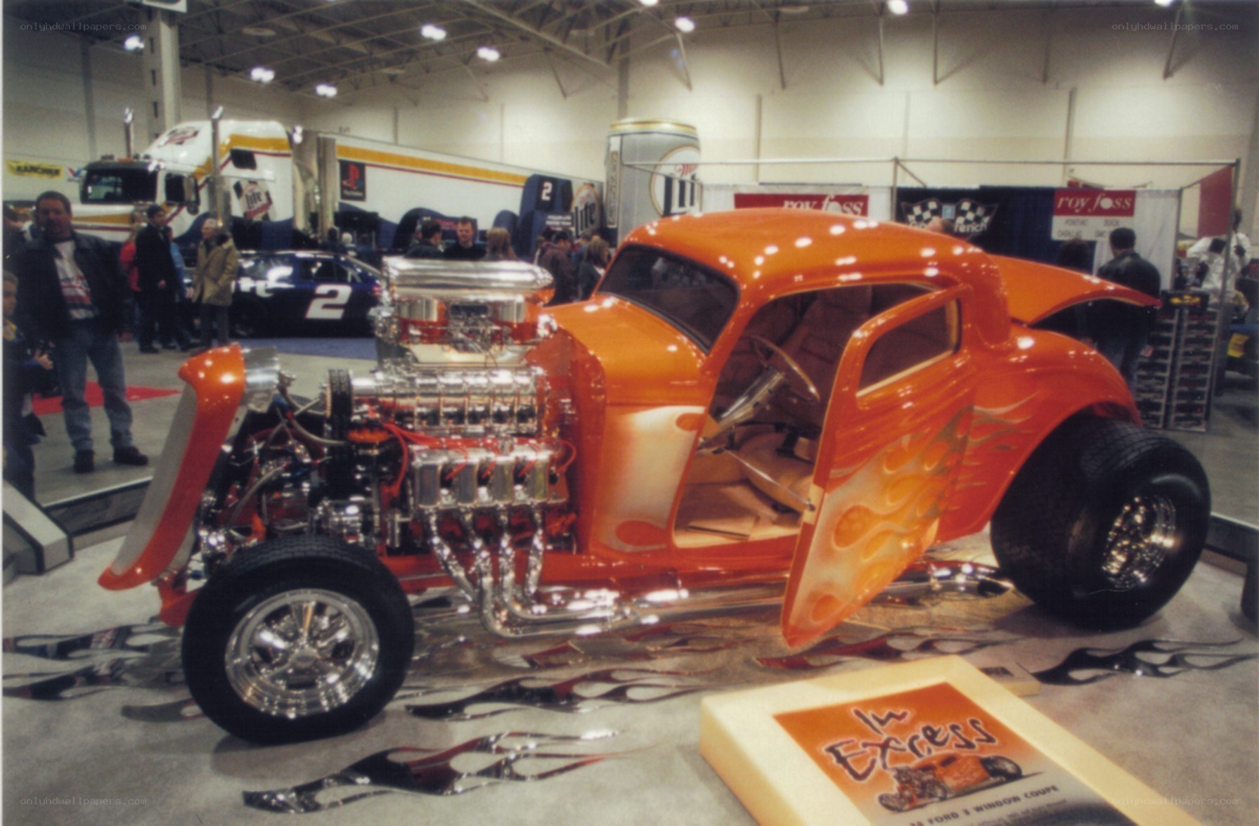 Orange hot rod at car show