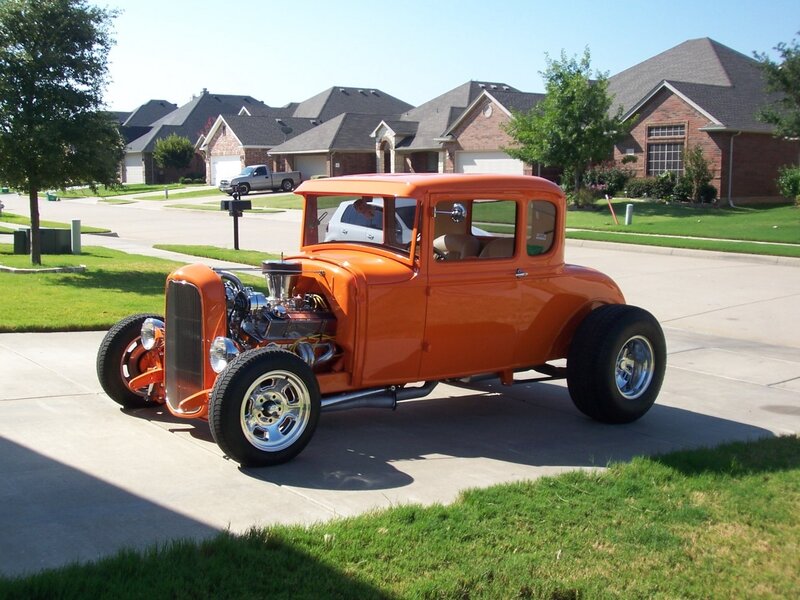 Orange Hot Rod Car — Calm, Afternoon, Photograph, House
