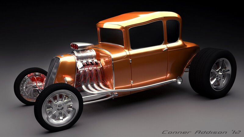 Orange Hot Rod Car — Dramatic, 3d Render