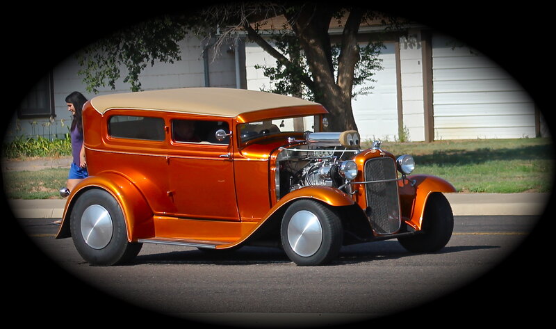 Orange Hot Rod Car — Dramatic, Afternoon, Photograph, Woman