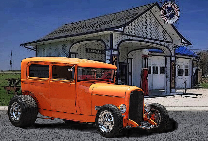 Orange Hot Rod Car — Dramatic, Afternoon