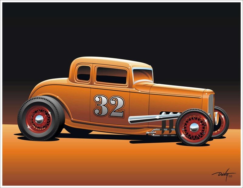 Orange Hot Rod Car — Dramatic, Digital Art