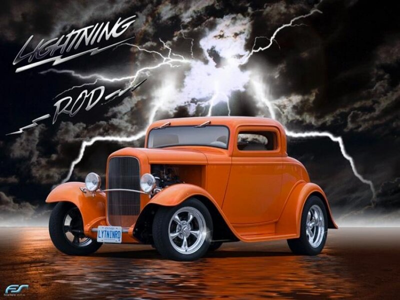 Orange Hot Rod Car — Dramatic, Night, Digital Art