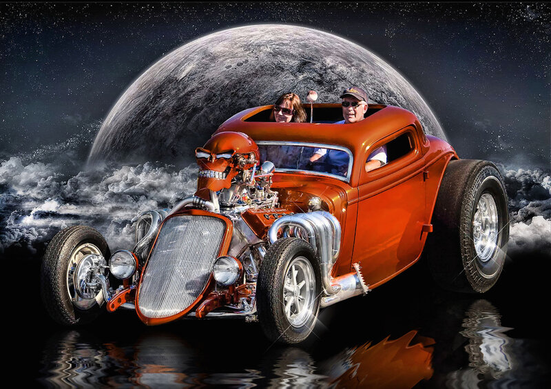 Orange Hot Rod Car — Dramatic, Night