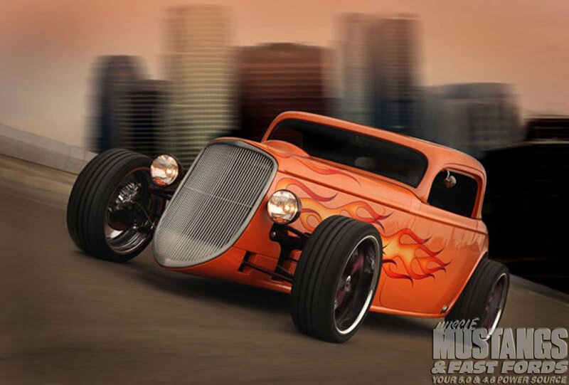 Orange Hot Rod Car — Dynamic, Sunset, Photograph