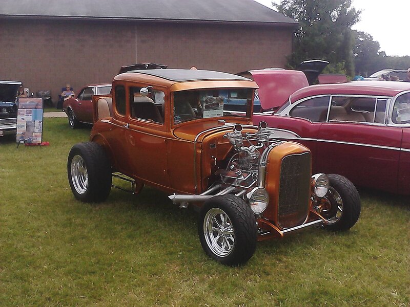 Orange Hot Rod Car — Outdoor, Afternoon, Photograph, Grass
