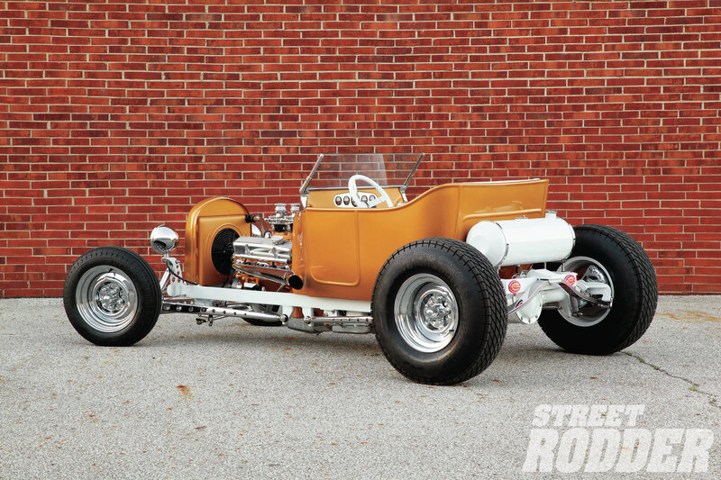 Orange Hot Rod Car — Showcase, Afternoon, Photograph, Brick Wall