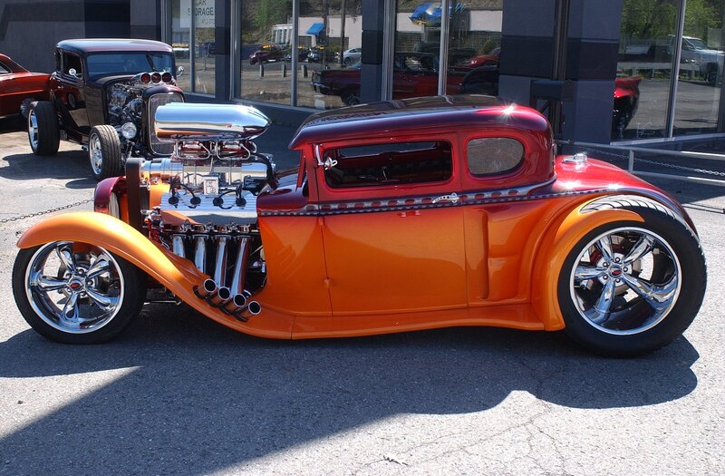 Orange Hot Rod Car — Showcase, Afternoon, Photograph, Classic Car